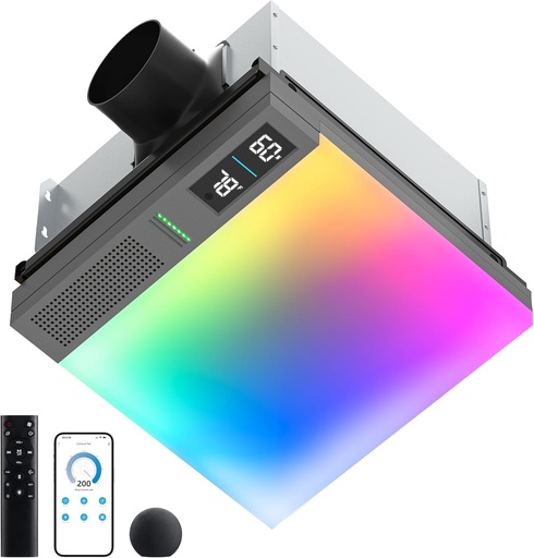 [BRSREGDYBNYAOCLP] ROJOSAN Smart Bathroom Exhaust Fan with Bluetooth Speaker and Light & Humidity Sensor, Powerful 230CFM Exhaust Fan with Alexa/App/Remote Control, Auto-On Humidity & Odor Sensor, 2.0 Sone