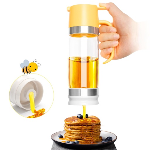 [BRSRAA32PIJROCIV] Zhaoyao Glass Honey Dispenser No Drip with Stand, 12 OZ Honey Pot Jar with Easy-Pour Handle, Leakproof Syrup Container, Coffee or Tea, Thick Glass Honey Server with Stable Silicone Base
