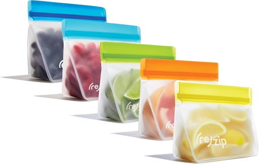 [BRSWKGI3AANQYHQZ] (re) zip 5-pack Stand-Up Reusable Bags | BPA-Free, Food Grade, Leakproof, Freezer and Dishwasher Safe | 5 Snack-Size Bags (1-Cup / 8-Oz) | Multicolor for Easy Organization