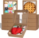 TEMLQPACK 50pcs 9x9x2.5 Inch Brown Bakery Boxes with Window, Pie, Cookies, Chocolate Covered Strawberries, Breakable Heart, Charcuterie Boxes for Christmas