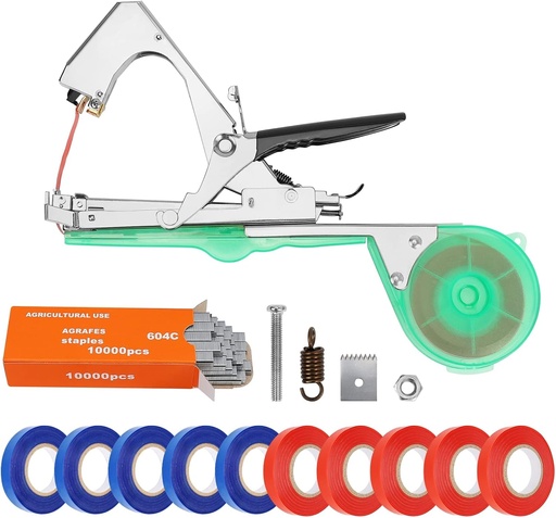 [BRSRMBI6BAMAGCD4] Plant Tying Machine,vine tying machine,plant tape gun for climbing plants,Grapes, Raspberries, Tomatoes and Vining Vegetables flowers. With 10 Rolls Tape,Spare Blades and Springs,10000pcs Staples