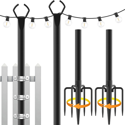 [BRSW2ZI3BEHRQDTX] 2 Pack String Light Poles,10 Ft Light Poles for Outside String Lights,Outdoor Lights Pole with Fork,Metal Poles Stand for Patio Deck Backyard