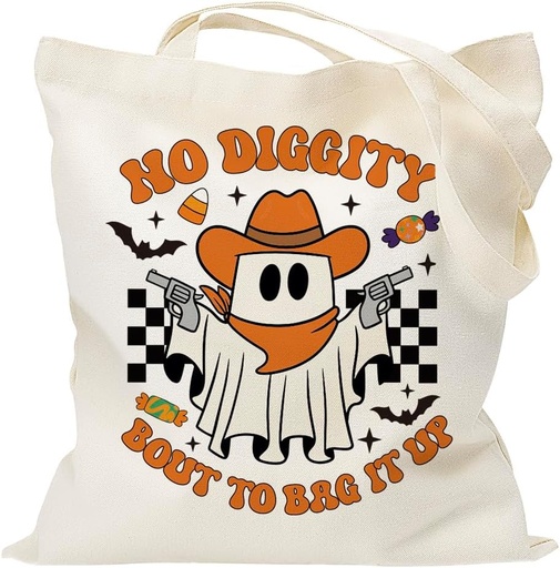 [BRSREGA3DICQK2TA] Qubereeree Happy Halloween Tote Bag, Reusable Supplies Novelty Shoulder Bags Halloween Ghost Holiday Party Candy Bag