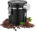 LAMLENT Airtight Coffee Container with Date Tracker & Spoon - Kitchen Storage Jar for Coffee Grounds, Cereal, Beans, Sugar (Black, 16OZ)