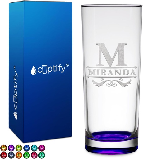 [BRSROZQFBAFBYADD] Personalized Highball 10.5 oz with Purple Bottom, Custom Tall Collins Glass, Straight up Mixed Drink Cocktail - Initial with Name Gift