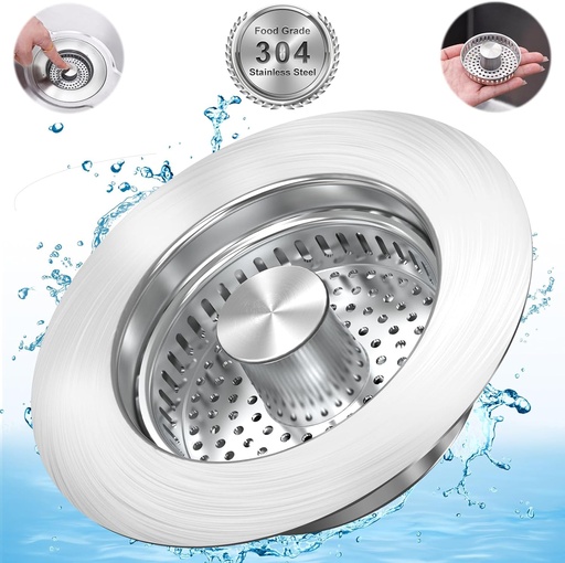 [BRSRAZIYOYAQ4FDX] Upgraded 3 in 1 Kitchen Sink Drain Strainer Stopper, Brushed Stainless Steel SUS 304 Pop Up Sink Drain Stopper for Standard 3-1/2 Inch Drain Anti-Clogging Odor Prevention