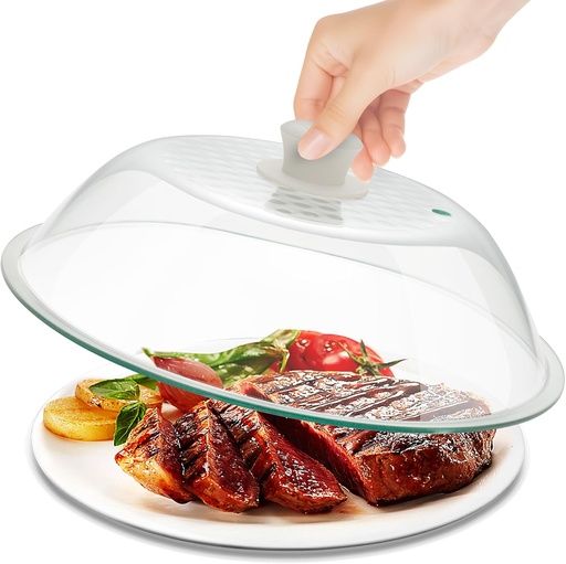 [BRSREGAEOUAQKALJ] OEC Lighter Weight Tempered Glass Microwave Splatter Cover - 11.5 inch - Heat-Resistant & Impact-Resistant, Reinforced Glass Lid with Vent, Silicone Knob, Dishwasher Safe, 100% Food Grade - BPA Free
