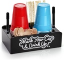 Goaste Double Disposable Cup Holder with Marker Slot, Wooden Mark Your Cup and Drink Up Caddy, Countertop Party Cup Dispenser for Parties Home Decoration, Wedding, Office, Housewarming