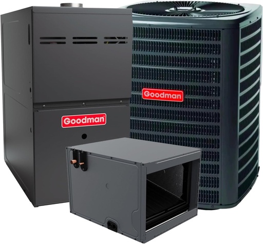 [BRSRAFANCUCR63DO] Goodman 1.5 TON 14.7 SEER2 Horizontal R-32 AC System with 80% AFUE 60k BTU two stage Low NOx furnace (GLXS4BA1810 condenser with GM9C800603AX furnace and CHPTA2426C3 coil)
