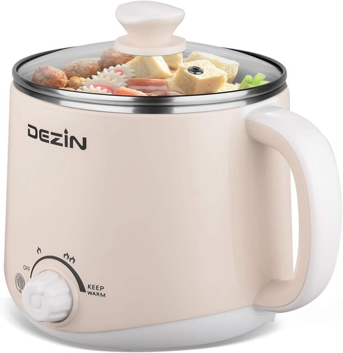[BRSWGBTYBMIROCDD] Dezin Electric Pot, 1.6L Ramen Cooker, Hot Pot Electric Stainless Steel, Multifunctional Cooker for Egg, Pasta, Soup, Porridge, Oatmeal with Temperature Control and Keep Warm Function