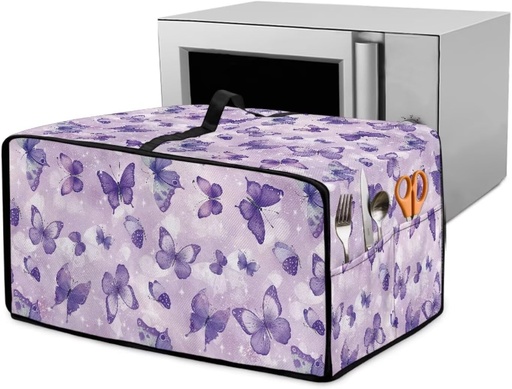 [BRSREEAROAFGCH3K] Baxinh Butterfly Print Toaster Oven Cover Wide Slot Stain Resistant Bread Machine Cover with Side Pockets for Kitchen Counter Decorative, 20.5" x 16.5" x 10", Purple