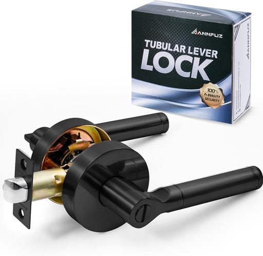 [BRSRAAIZA4PBSEIY] ANNFUZ Round Privacy Keyless Door Handle with Turing-Thumb Locking,Interior Door Lever Without Key,Heavy Duty Reversible Door Knob for Left Right Opening,for Bedroom/Bathroom(Matte Black)