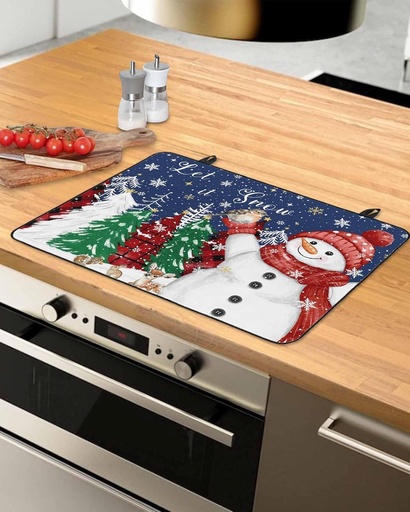 [BRSREAITAFYB6FAZ] Snowman Countertop Burners Protection Mats for Kitchen, Christmas Tree Bird Deer Snowflake Dark Blue Rubber Stove Top Cover Mat, Heat Proof Mats Cooktop Cover for Counter Dish Drying Mat, 31"x24"
