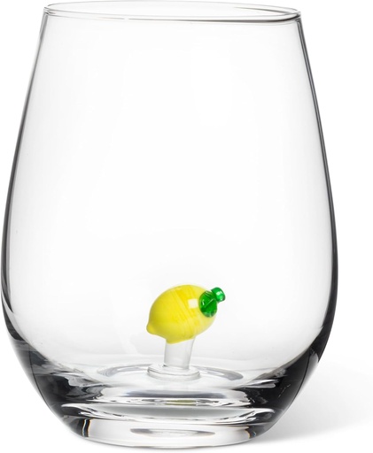 [BRSRABI5BV7G2EYU] Abbott Collection Lemon Icon Stemless Goblet Wine Glass - Glass, Yellow/Clear, 4.5" H (20oz)