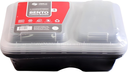 [BRSROBL5OUMB62AU] Bluesky Bento 2 Compartment Lunch Boxes-(Pack of 4) -Perfect for Work, School, & Travel, Standard, White & Black