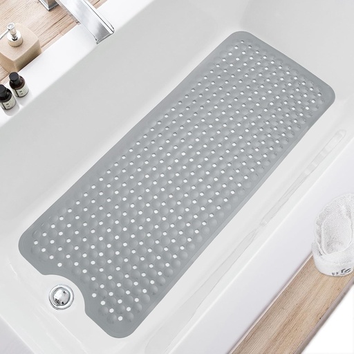 [BRSROFADCUCBA3D7] TEESHLY Bath Tub and Shower Mats, Non Slip 40 x 16 Inch Extra Large Bathtub Mat, Machine Washable Bathmat with Drain Holes, Suction Cups for Bathroom Floor, Gray