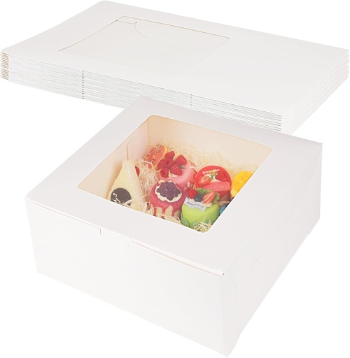 [BRSRAGLQAF4BGDT5] WAYASDCU 12 Piece Cardboard White Cake Boxex | 14 x 14 x 6 Inch | Large Bakery Boxes | Disposable Cake Containers | with Window | White Boxes