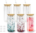 20oz Acrylic Snow Globe Cup, 6pack Plastic Snowglobe Tumbler with Bamboo Lids and Straws, Unbreakable Plastic Drink Jars with Plugs, Pre Drilled Double Wall Acrylic Ice Tea Cups,Mason Cup for Glitter