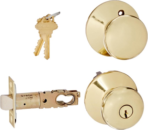 [BRSWIYIEDN5BMFI7] Schlage F80-PLY Plymouth Storeroom Door Knob Set, Polished Brass