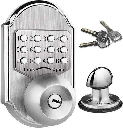 [BRSWGCD6CV5GK2TX] Keyless Door Lock Deadbolt Entry Door Knob Keypad Digital Combination Higher Security Keypad Door Knob Mechanical Stainless Steel #304 (Pass Code or Key)