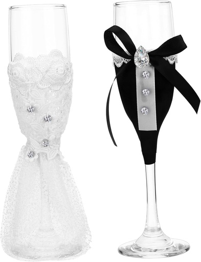 [BRSREZYBC4NGCCT6] MUCKLILY 1set Elegant Wedding Goblet Glasses Decorative Stemmed Toasting Cups for Bride and Groom Glasses for Engagements Anniversaries and Special Celebrations