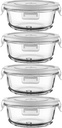 Small Round Glass Food Containers with lids, 12oz Round Food Storage Containers with Lid, 1.5 Cup Small Glass Food Containers with Lid BPA-Free, Microwave, Dishwasher, Freezer Safe (4 Pack)