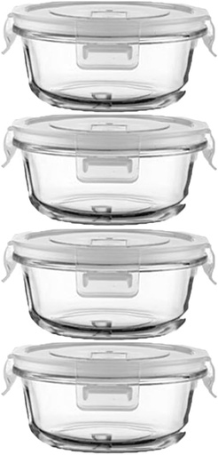 [BRSRE232A4FRAH32] Small Round Glass Food Containers with lids, 12oz Round Food Storage Containers with Lid, 1.5 Cup Small Glass Food Containers with Lid BPA-Free, Microwave, Dishwasher, Freezer Safe (4 Pack)