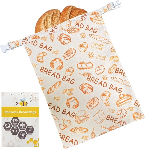 [BRSREZQQOR5WKA3Z] QKP Reusable Beeswax Bread Bags, Cotton Beeswax Bag for Sourdough&Homemade Bread, Breathable Keep Fresh, Portable and Large