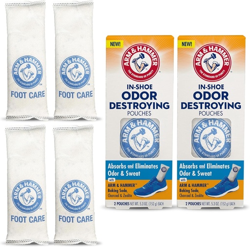 [BRSRAHAYAQNAOD3D] Arm & Hammer In-Shoe Odor Destroying Pouches, Shoe Deodorizer Insert for Reducing Odor and Absorbing Moisture, Smell Eliminator for All Footwear, Gym Bags and Work Boots (4 Pouches)