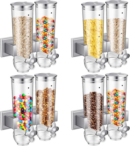 [BRSROED6BAHREC3U] Huwena 4 Sets Cereal Containers Storage,3L Each Set Wall Mounted Cereal Dispenser Dry Food Dispenser Grain Storage Dispenser for Candy Oatmeal Coffee Bean Nuts Food Container (Silver)