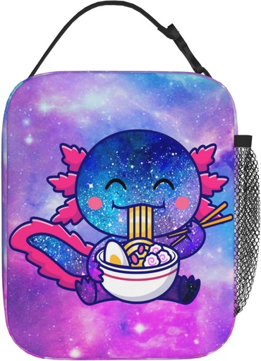 [BRSRE2YCOB6WKDT7] WOEMOZAP Galaxy Axolotl Insulated Lunch Box,Kawaii Axolotl Eating Ramen Noodle Kids Lunch Bags For Girls,Reusable Portable Kids Girls School Lunch Box With Detachable Handle