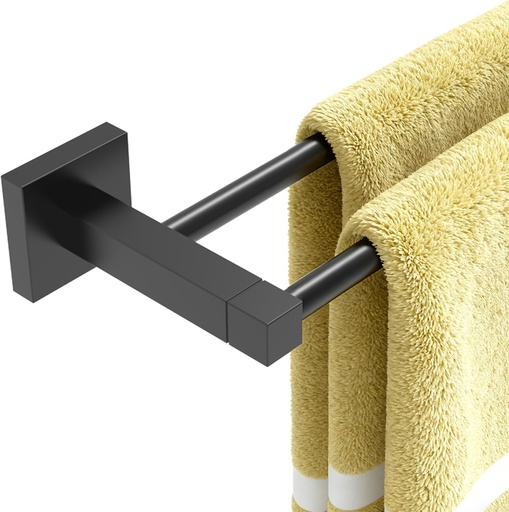 [BRSRAZTQBYCGC33V] RUACQ Double Towel Bar, 24 Inch Bath Towel Rack for Bathroom, Square Base Hand Towel Holder, 304 Stainless Steel Towel Hanger Wall Mounted,Heavy Duty(Matte Black)