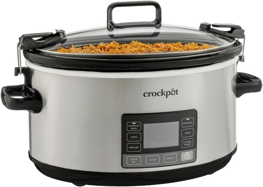 [BRSW2ZIPO4MB6D3U] Crock-Pot 7-Quart Slow Cooker, Portable Programmable with Timer, Locking Lid, Stainless Steel; an Essential Kitchen Appliance, Perfect for Families and Gatherings