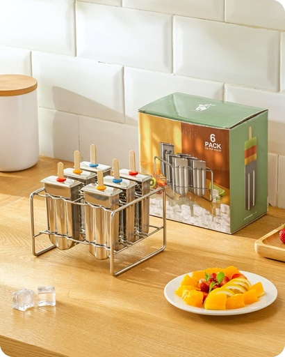 [BRSWGYYKCVYA4AL4] Baffect Metal Popsicle Moulds, Set of 6 Round Head Stainless Steel Ice Lolly Molds with Holder, Fast Freezing Ice Cream Makers with Lollipop Sticks and Bags