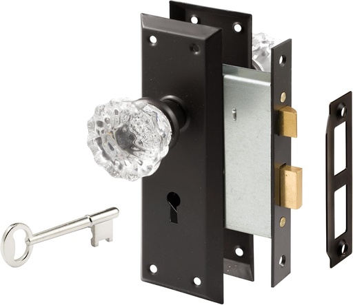 [BRSROCQPAABQE3DJ] Prime-Line E 28337 Mortise Keyed Lock Set with Glass Knob – Perfect for Replacing Antique Lock Sets and More, Fits Doors with 2-3/8 In. Backset (Single Pack)