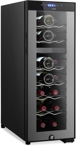 [BRSROYYPOAMQO33L] Nutrichef 18 Bottle Wine Fridge | Dual Zone Wine Chiller | Adjustable Temperature 41°F to 64°F | Ultra Quiet Operation | Wine Cooler For Home, & Office | Free Standing 32x11x26 IN (Black)