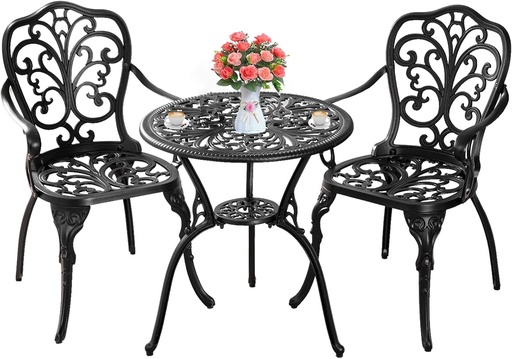 [BRSRMZYOOYNBQAY4] Withniture 3 Piece Patio Bistro Set Cast Aluminum Bistro Table and Chairs Set of 2 with Umbrella Hole,All Weather Metal Bistro Table Set,Outdoor Patio Furniture Set for Garden(Butterfly Black)