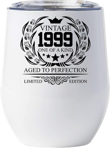 [BRSW2FQRA57B42TV] Vintage 1999 Rose Flower Wine Glass 26 Years Old Cup 26th Birthday Tumbler Gift