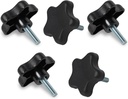 POWERTEC 5 Pack 5/16"-18 5 Star Knobs with 1" Threaded Stud, Thumb Screw Knobs with bolts for Lawn Mower, Umbrella Base, Woodworking Tools & Jigs, Clamps (QNB3007)