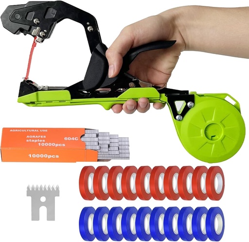 [BRSRAZIBBAPRY23U] Plant Tying Machine, Plant Tape Gun, Plant Tying Machine with Green Tape, for Climbing Plants, Bundles Grapes, Raspberries, Tomatoes, Flowers, Garden Tape Gun, Green