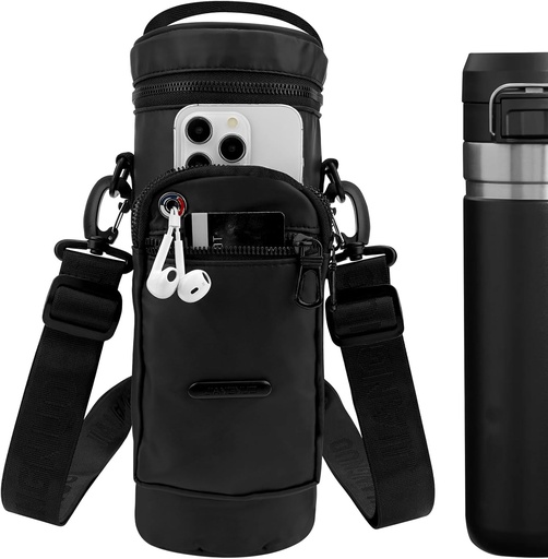 [BRSRACABBUFAM3I3] Linkidea Oxford Cloth Insulated Food Jar Storage Bag, Waterproof Thermal Container for Food Can with Shoulder, Large Capacity Thickened Bottle Box, Compatible with Stanley 24 oz (Black)