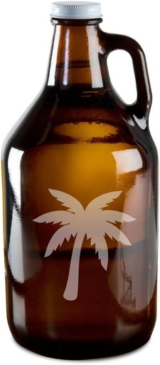 [BRSWIBTQDIBGEHT4] Tropical Palm Tree Hand-Made Etched Glass Beer Growler 64 oz