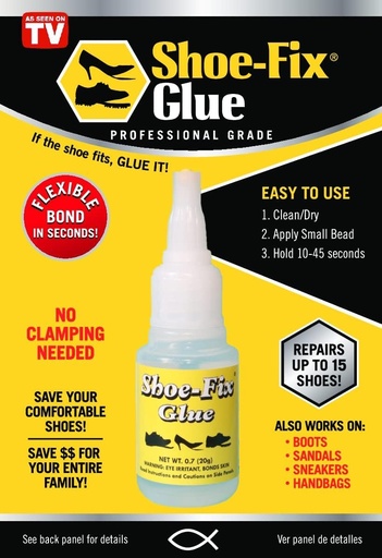 [BRSWKFLRA57W2H32] Shoe-Fix Glue Professional Grade Repair Adhesive for All Footwear Instant Bond, Clear Drying, Flexible, & Durable for Heels, Sandals, Boots, Athletic Shoes, & More (20g Tube)