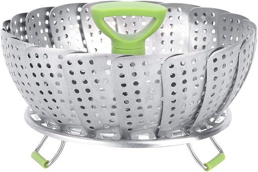 [BRSRAZL7O55ROAD3] FLEXMAN Vegetable Steamer Basket, Stainless Steel Steaming Basket with Handle, Steamer Rack Mesh Dish with 3 Folding Legs, Expandable Steamers for Containing Fruits and Vegetables, Steaming Foods