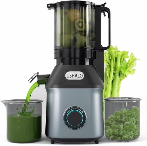 [BRSREGQBABYQMH3P] USHALO Cold Press Juicer, Juice Extractor Machine with 5.5" Extra Large Feed Chute, 300W Slow Masticating Juicer for Whole Vegetables and Fruits, 1.8L Auto-Feed Time-Saver, Easy to Clean