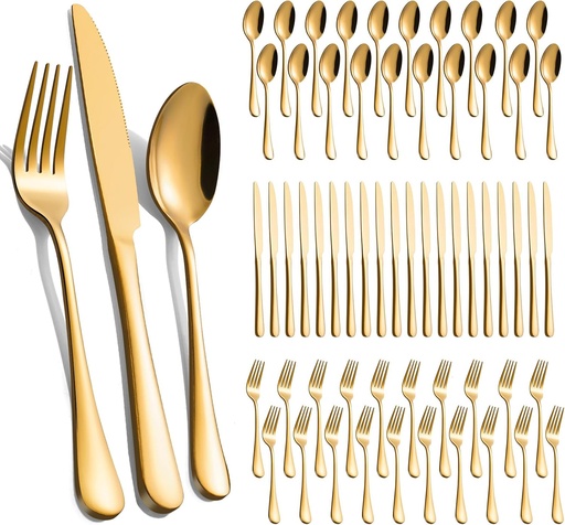 [BRSRAEAFAUNAGHQY] 60-Pcs Gold Silverware Set - Stainless Steel Flatware Cutlery Set Service for 20, Mirror Polished Gold Flatware Set Include Forks Spoons Knives for Home, Wedding, Restaurant, Dishwasher Safe