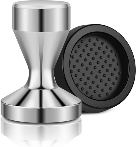 [BRSWKYINB4FBSCDO] Flexzion Espresso Tamper 51mm Diameter Stainless Steel Coffee Tamper Flat Base Grip Handle Professional Barista Espresso Hand Press Kitchen Accessories, Silver