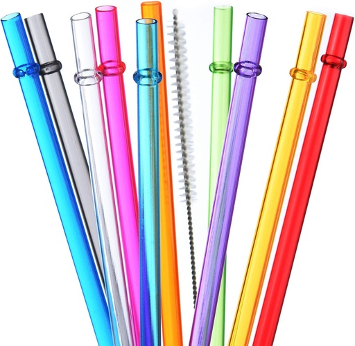 [BRSWGYATCQPA2CY7] ALINK 10.5 in Long Reusable Plastic Straws with Brush, Tritan Hard Plastic Tumbler Straws, 10 Rainbow Colored Replacement Straw for 16 OZ 20 OZ 30 OZ Stanley, YETI, Starbucks Tumblers, Mason Jars