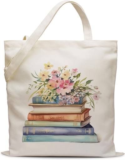 [BRSRACQYA4IGE3TF] SEWSONG Cute Flower Canvas Tote Bag Gifts for Women Moms Wife Daughters Friends,Summer Bags Gifts for Work Beach Shopping,Floral Tote Bag Gift for Birthday Mothers Day (book)