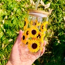 JZSMY Sunflower Glass Cup with Bamboo Lids and Straws, 16 oz Iced Coffee Tumblers Sunflower Drinking Cup Daisy Beer Can Inspirational Sunflower Water Bottle Cute Tumbler Cup for Home Essentials